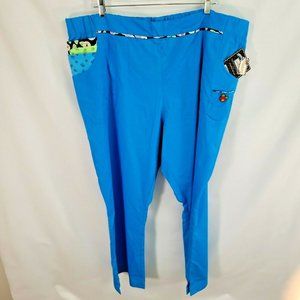 NWT Mary Engelbreit 3XP Petite Blue Scrub Pants Flowers Floral Cotton Poly